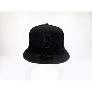 New Era 59FIFTY Boston Red Sox Fitted Hat All Black Murdered Out Cap 7-1/2